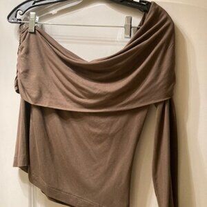 Reiss one shoulder dark camel top